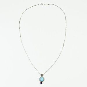 Larimar and Amethyst Sterling Silver Pendant Necklace   (L 9)